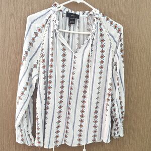 RAIN White and Blue Patterned Women's Top